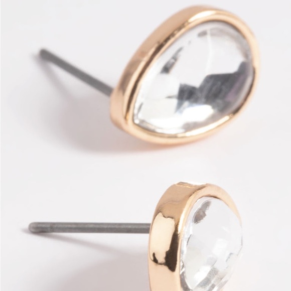 BRAND NEW Gold Toned Diamante Teardrop Baby Blue Crystal Stud Earrings - Picture 2 of 5